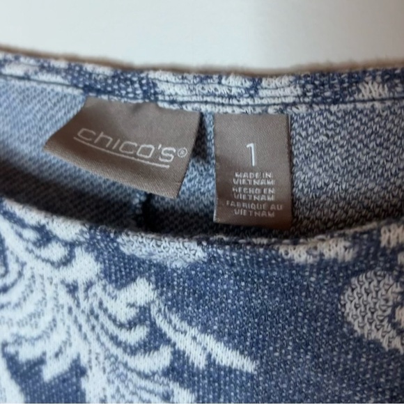 Chico’s Damask Denim Dolman Sleeve Top Blouse Sz M - Picture 6 of 7